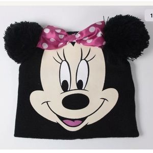 Disney Minnie Mouse Girls' Pom Pom Beanie Black